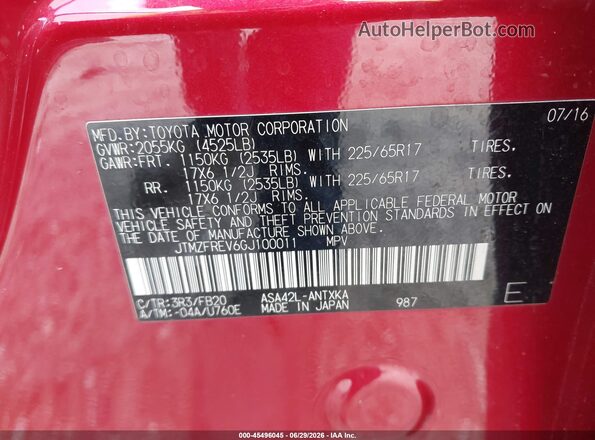 JTMZFREV6GJ100011 2016 TOYOTA RAV4 Red Вид підкапотного простору