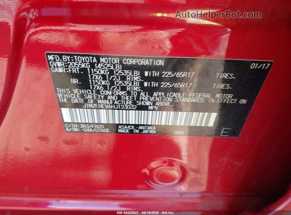 JTMZFREV6HJ123032 2017 TOYOTA RAV4 Red Շարժիչի բաժամունքի տեսք