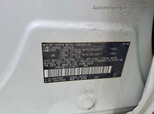 JTMZFREV7JJ196271 2018 TOYOTA RAV4 White 