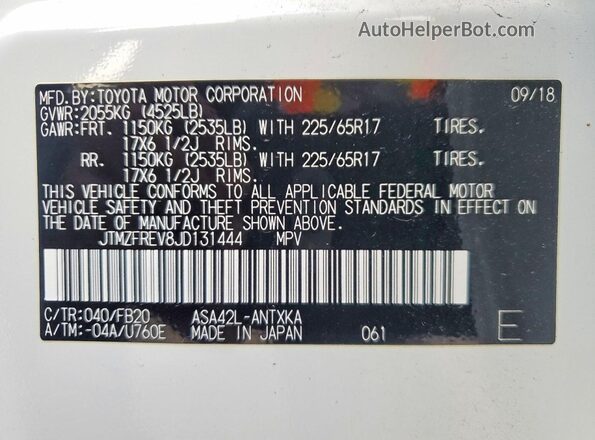 JTMZFREV8JD131444 2018 TOYOTA RAV4 White 