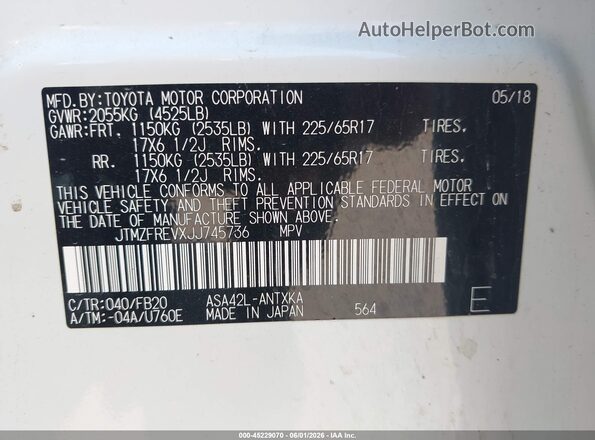 JTMZFREVXJJ745736 2018 TOYOTA RAV4 White Вид підкапотного простору