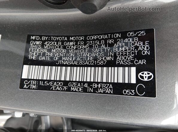 JTNABAAE8SA021587 2025 TOYOTA GR COROLLA Gray Շարժիչի բաժամունքի տեսք