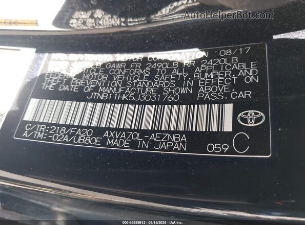 JTNB11HK5J3031760 2018 TOYOTA CAMRY Черный 