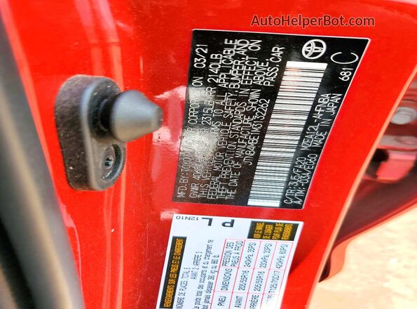 JTNB4MBE1M3132262 2021 TOYOTA COROLLA Red Vista del compartimento del motor