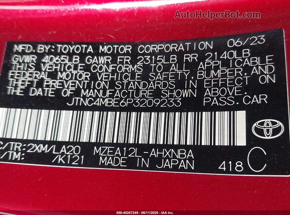 JTNC4MBE6P3209233 2023 TOYOTA COROLLA Red Engine compartment view