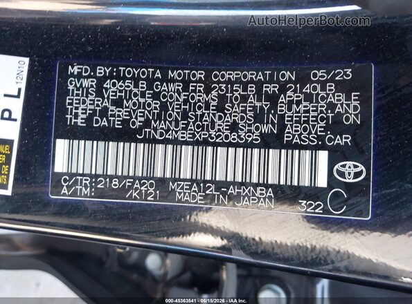 JTND4MBEXP3208395 2023 TOYOTA COROLLA Black Engine compartment view
