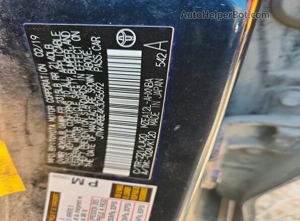 JTNK4RBE4K3045692 2019 TOYOTA COROLLA Blue ძრავის განყოფილების ხედი