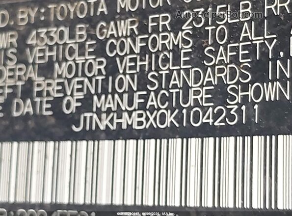 JTNKHMBX0K1042311 2019 TOYOTA C-HR Черный Вид подкапотного пространства