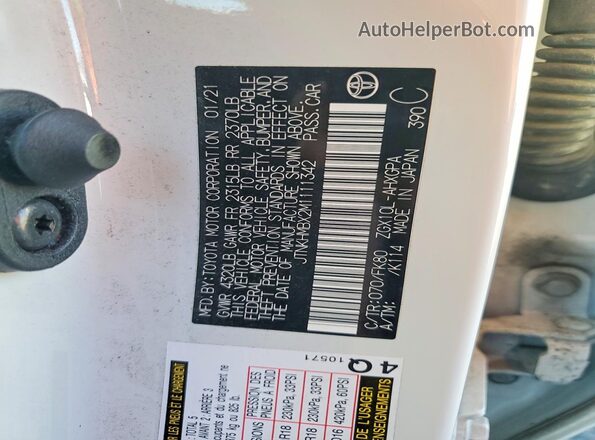 JTNKHMBX2M1111342 2021 TOYOTA C-HR White 