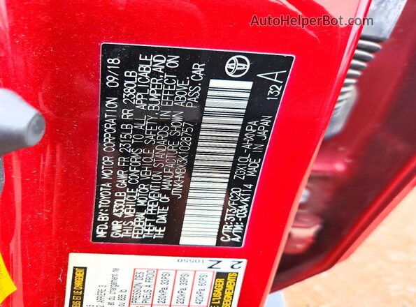JTNKHMBX3K1028757 2019 TOYOTA C-HR Red Vista del compartimento del motor