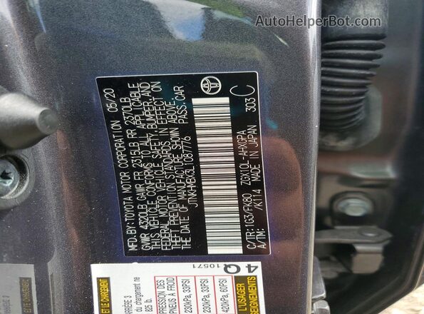 JTNKHMBX3L1087776 2020 TOYOTA C-HR Gray 