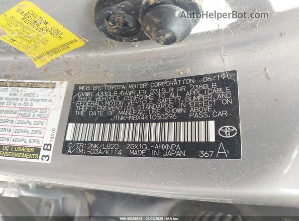 JTNKHMBX4K1050296 2019 TOYOTA C-HR Silver Շարժիչի բաժամունքի տեսք