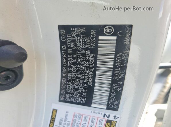 JTNKHMBX4L1090878 2020 TOYOTA C-HR White Widok naklejki z numerem VIN
