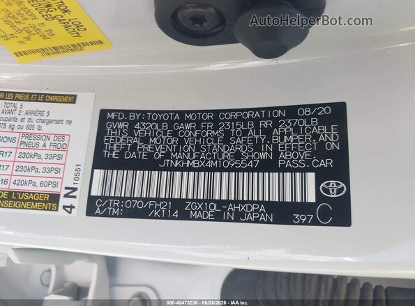 JTNKHMBX4M1095547 2021 TOYOTA C-HR Белый Вид подкапотного пространства