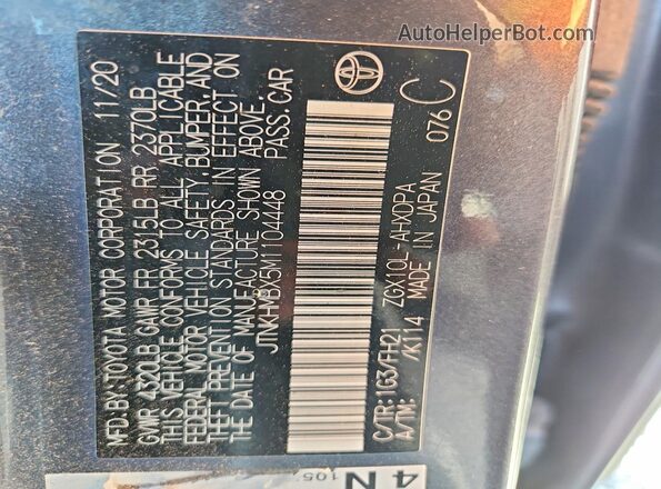 JTNKHMBX5M1104448 2021 TOYOTA C-HR Gray VIN კოდის სტიკერის ხედი
