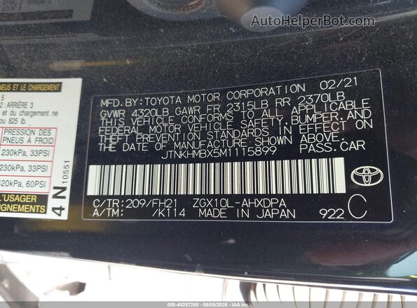 JTNKHMBX5M1115899 2021 TOYOTA C-HR Black Widok komory silnika
