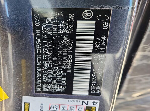 JTNKHMBX6L1090459 2020 TOYOTA C-HR Серый 