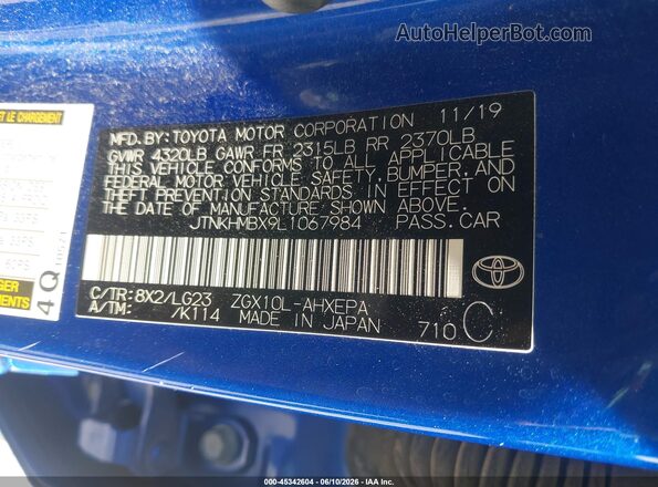 JTNKHMBX9L1067984 2020 TOYOTA C-HR Blue Շարժիչի բաժամունքի տեսք