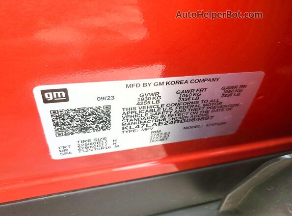 KL47LAE24RB064897 2024 BUICK OTHER Orange Vista de la etiqueta del VIN