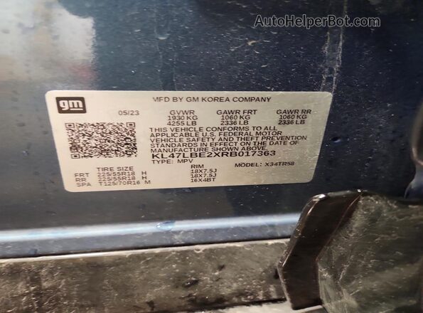 KL47LBE2XRB017363 2024 BUICK OTHER Blue VIN კოდის სტიკერის ხედი