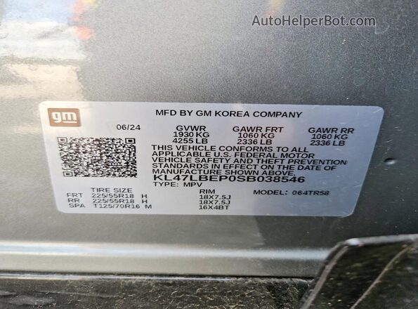 KL47LBEP0SB038546 2025 BUICK OTHER Gray VIN կոդի պիտակի տեսք