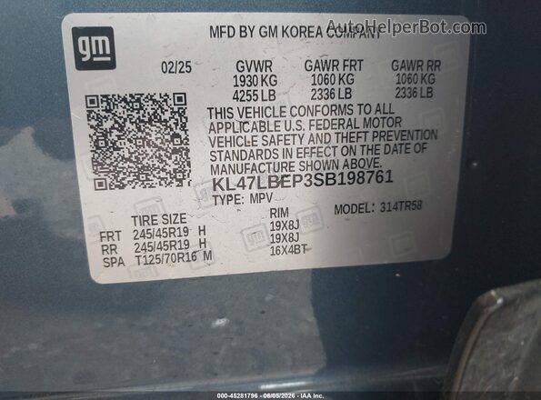 KL47LBEP3SB198761 2025 BUICK OTHER Blue ძრავის განყოფილების ხედი