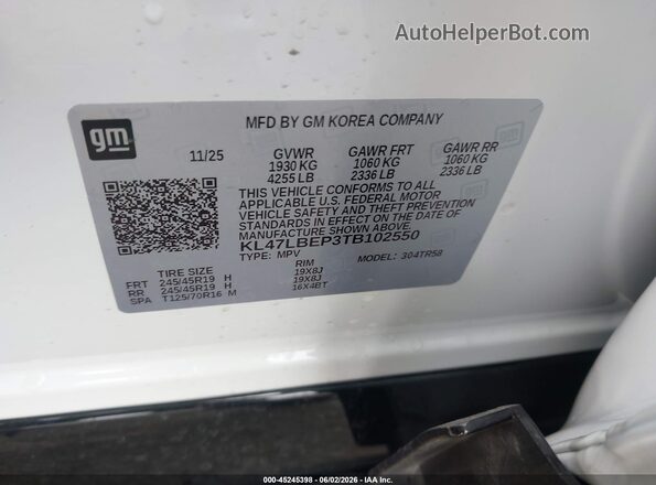 KL47LBEP3TB102550 2026 BUICK OTHER White Vista del compartimento del motor