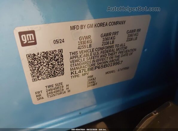 KL47LBEP6SB019967 2025 BUICK OTHER Blue Vista del compartimento del motor