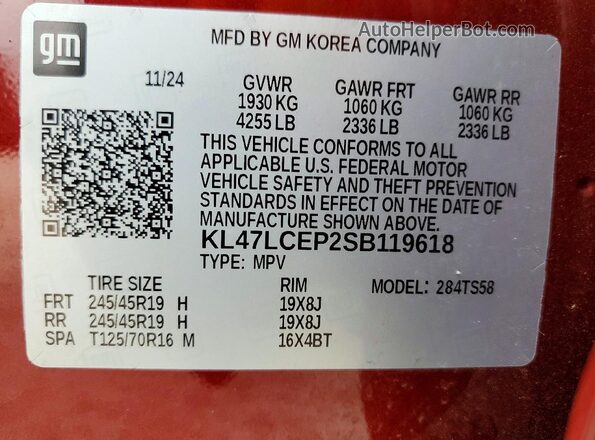 KL47LCEP2SB119618 2025 BUICK OTHER Maroon VIN կոդի պիտակի տեսք