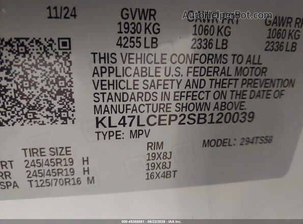 KL47LCEP2SB120039 2025 BUICK OTHER Белый Вид подкапотного пространства