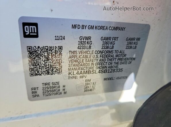 KL4AMBSL4SB128335 2025 BUICK ENCORE White Widok naklejki z numerem VIN