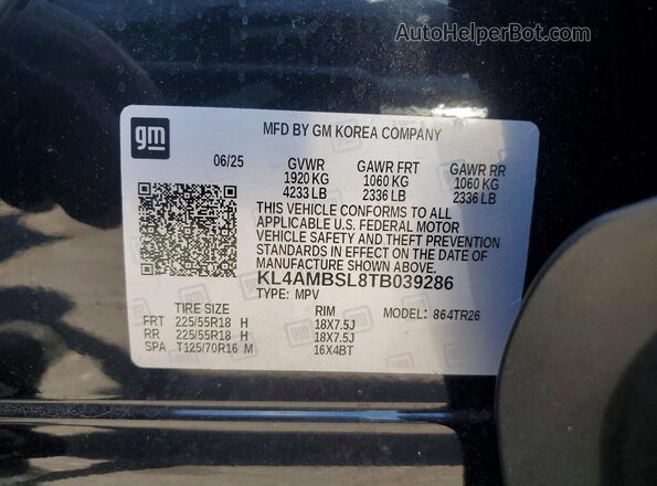 KL4AMBSL8TB039286 2026 BUICK ENCORE Black Vista de la etiqueta del VIN