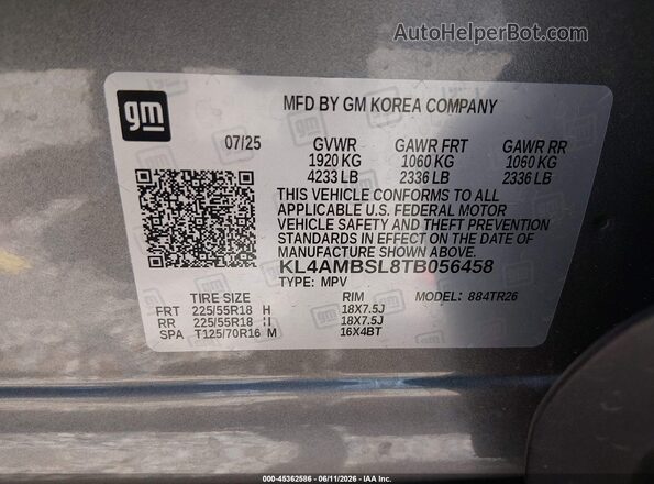 KL4AMBSL8TB056458 2026 BUICK ENCORE Gray Widok komory silnika