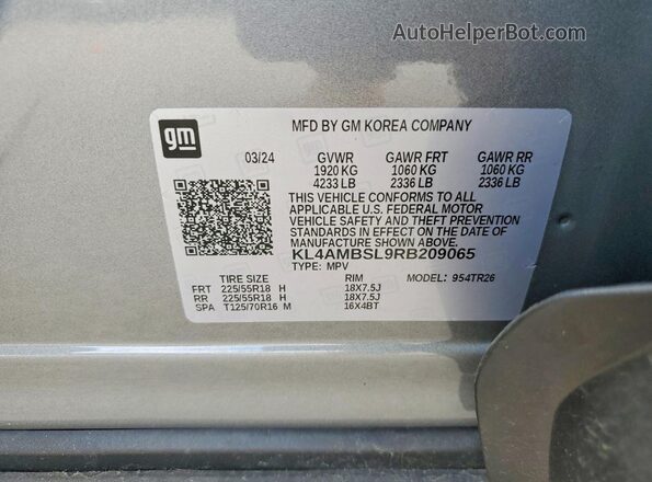 KL4AMBSL9RB209065 2024 BUICK ENCORE Gray VIN sticker view