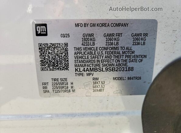 KL4AMBSL9SB203188 2025 BUICK ENCORE White Панорамний вид салону 360°