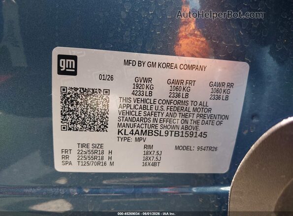 KL4AMBSL9TB159145 2026 BUICK ENCORE Blue Engine compartment view
