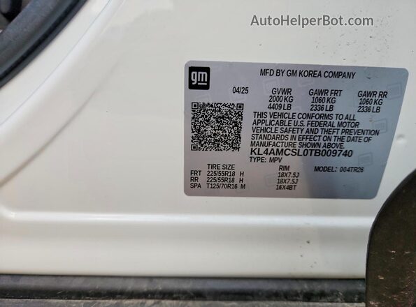 KL4AMCSL0TB009740 2026 BUICK ENCORE White Вид підкапотного простору
