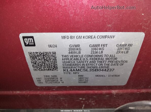 KL4AMCSL3SB044237 2025 BUICK ENCORE Red ძრავის განყოფილების ხედი