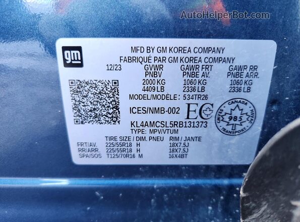 KL4AMCSL5RB131373 2024 BUICK ENCORE Синий Вид подкапотного пространства
