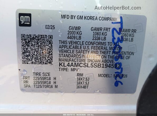 KL4AMCSL5SB194592 2025 BUICK ENCORE Белый Вид подкапотного пространства