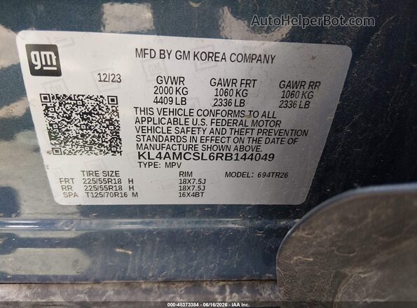 KL4AMCSL6RB144049 2024 BUICK ENCORE Blue Вид підкапотного простору
