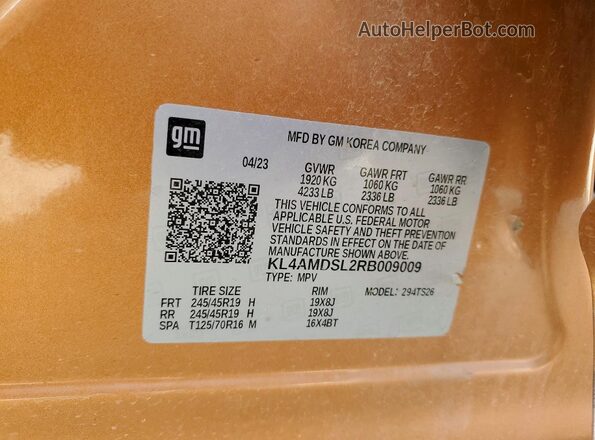 KL4AMDSL2RB009009 2024 BUICK ENCORE Orange VIN კოდის სტიკერის ხედი