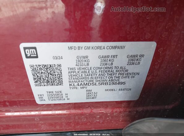 KL4AMDSL5RB198495 2024 BUICK ENCORE Темно-бордовый Вид подкапотного пространства