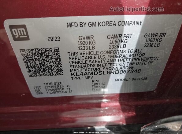 KL4AMDSL6RB067348 2024 BUICK ENCORE Red Շարժիչի բաժամունքի տեսք