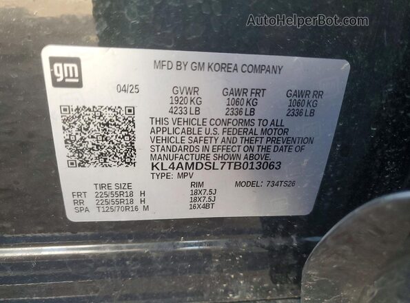 KL4AMDSL7TB013063 2026 BUICK ENCORE Black VIN კოდის სტიკერის ხედი
