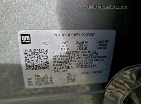 KL4AMESL5SB013115 2025 BUICK ENCORE Серый Вид наклейки с VIN-кодом