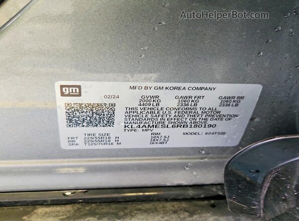 KL4AMESL6RB180190 2024 BUICK ENCORE Silver Widok komory silnika