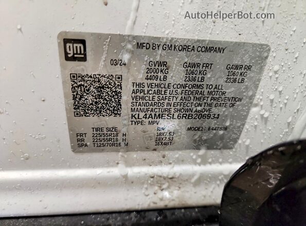 KL4AMESL6RB206934 2024 BUICK ENCORE White Vista de la etiqueta del VIN