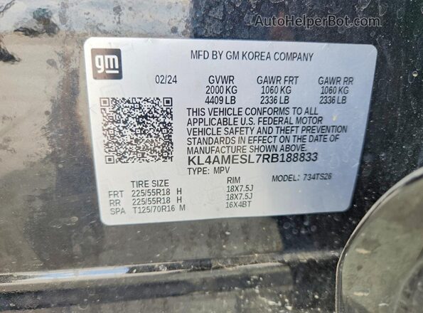 KL4AMESL7RB188833 2024 BUICK ENCORE Black Вид наклейки з VIN-кодом
