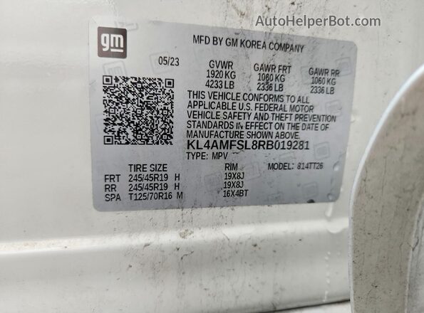KL4AMFSL8RB019281 2024 BUICK ENCORE Белый Вид наклейки с VIN-кодом